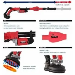 Varan Motors - XM-1010 Rabot Ponceuse Fraise à Béton Téléscopique 1010W 1700-3500t/min - Rouge -VARAN MOTORS Soldes Magasin 577602 4